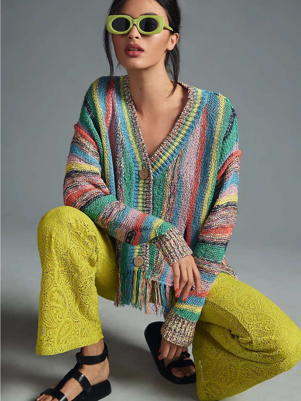 Anthropologie Pilcro Fringed Cropped Cardigan Sweater